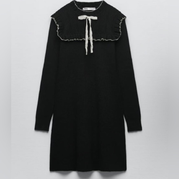 ZARA WOMEN’S SWEATER BOW MINI DRESS SIZE L - Picture 2 of 8